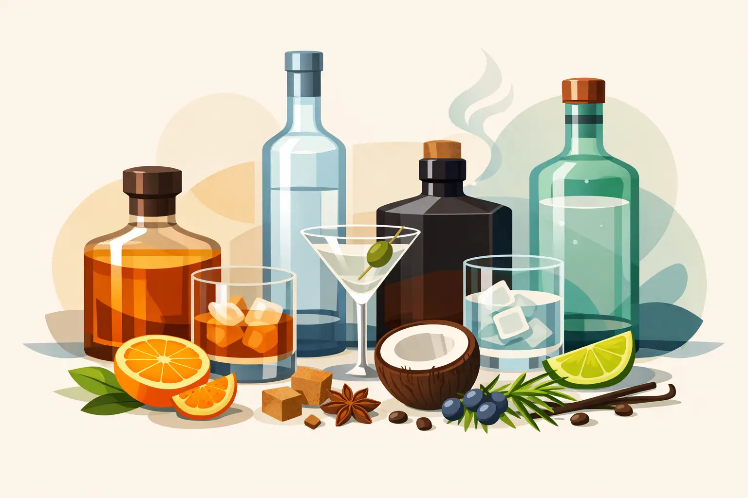 Sabores de destilados diferentes na prática